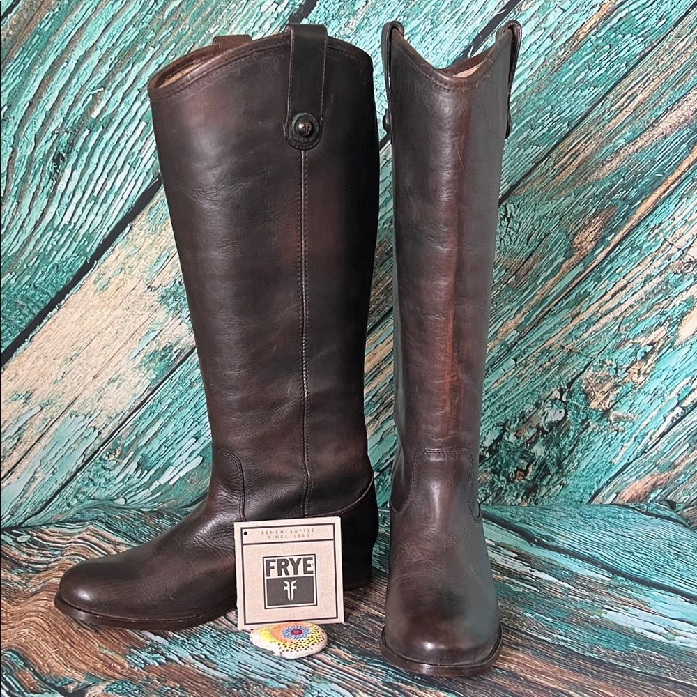 *Frye Melissa Button tall riding boots in brown leather